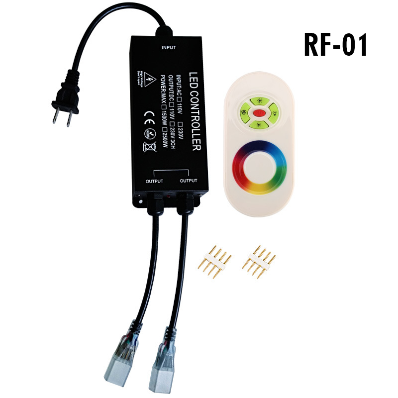 AC110/220V High Power 1500/2500W, One to Two High Voltage Controller, PWM LED RGB Wireless RF 24 keys Remote Controller, For 328 or 656 Ft RGB High Voltage LED strip lights, LED modules lights